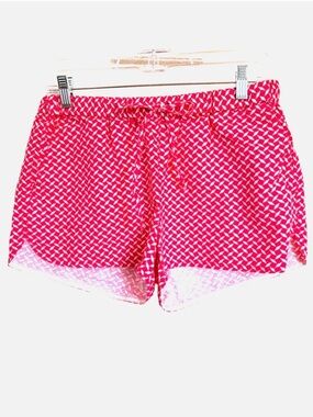 J Crew Linen Cotton Shorts Small Dark Pink Geometric Print Pull On Tie Waist